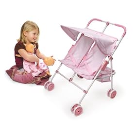 Folding Double Doll Umbrella Stroller - Pink Gingham