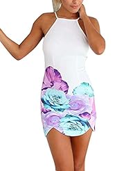 Sexy Backless Cotton Floral Print Spring Summer Sleeveless Spaghetti Strap Short  Dress