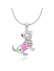 Rhodium Plated 925 Sterling Silver CZ Cubic Zirconia Diamond Accent Cute Chihuahua Dog in Pink Shirt Charm Pendant Necklace 18 Jewelry for Women, Teens - Nickel Free