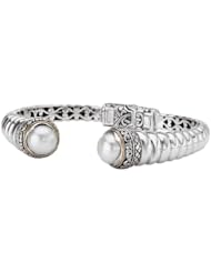 925 Silver & Mabe Pearl Twist Cuff Bracelet with 18k Gold Accents
