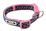 Dog Collar for Girl Puppy in Pink, Green, Navy, White Designer Fashion Flowers "Vintage Blooms" for New Pet Small , By Le Fur (Navy on Pink, Small)