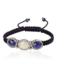 Diamond Pave Gemstone Charm Macrame Stretch Bracelet 18kt Gold Fashion Silver Jewelry