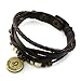 Handmade Genuine Real Leather Bracelet with Constellation Zodiac Sign Logo Charms, Beads, Button, Adjustable Size, Unisex