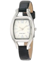 Nine West Womens NW/1227SVBK Silver-Tone Black Croco-Grain Strap Watch