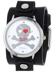 Nemesis Womens GB821S Independent Series Black Love Skull Leather Cuff Watch