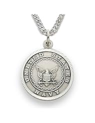 Sterling Silver Navy USN Medal, St. Saint Michael on Back Military Protection Pendant Necklace Jewelry w/Chain 24" Length