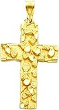 14K Yellow Gold Nugget Cross Pendant Charm Jewelry