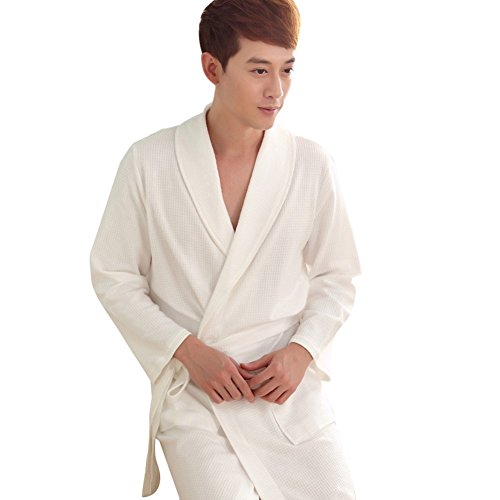 Bestpjs Cotton Long Couples Men Women Robe Lightweight Bathrobe Thermal Sleepwear Large Mens White