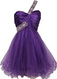 Goddess Beaded One-Shoulder Mesh Party Dress Prom Gown, Size: XS, Color: Purple