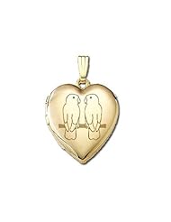 Solid 14K Yellow Gold "Sweetheart" Love Birds Locket 3/4 inch x 3/4 inch in Solid 14K Yellow Gold