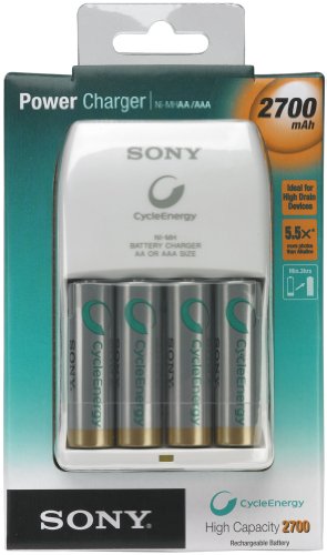 Sony BCG 34 HLD 4 F Power-Charger Ladegerät (inkl. 4 Zellen Ni-MH AA-Akkus, 2700 mAh, 110-240V)