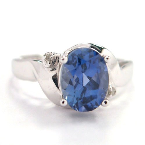 New Stylish Sapphire & Diamond Ring 10k Gold Band - Size 7