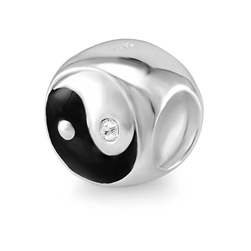 925 Sterling Silver Simulated Crystal Tai Chi Bead Charm Fits Pandora Bracelet