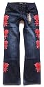 New Ed Hardy Women's Red Tattoo Leather Skull and Roses Patch Jeans