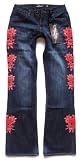 New Ed Hardy By Christian Audigier Women's Red Tattoo Leather Skull and Roses Patch Jeans