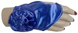 DISCONTINUED CLEARANCE Shiny Stretch Satin Spandex Fingerless Mitt Gloves with Flower in Royal Blue