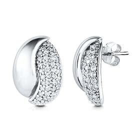 925 Sterling Silver Fancy Design Stud Earrings In Cubic Zirconia Cz - Ideal Gift For Mother, For Her, Birthday, Anniversary, Bridal, Wedding, Engagement