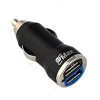 GTMax Metalic Black 2-Port USB Car Charger Adapter for Samsung Galaxy Note 2 Note II N7100 4G LTE HD