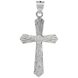 Sterling Silver Crucifix Pendant ( Jesus Christ on Gothic Cross ), 1 5/8 in. (41mm) tall, w/ 18 in. Thin Box Chain