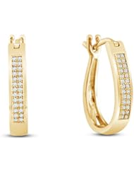 10K White Gold Micro Pave Set Round Diamond U Shape Hoop Earrings with Push Back Closure - (.15 cttw)