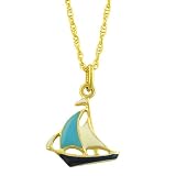 14 Karat Yellow Gold 18 Inch Enamel Sailboat Pendant Necklace