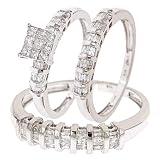 1 Carat Diamond Trio Wedding Ring Set 14K White Gold