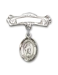 Sterling Silver Baby Badge with St. Gregory the Great Charm and Arched Polished Badge Pin