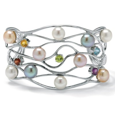 Multi-Gem Silver Cuff Bracelet