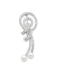 Sterling Silver Cz & Glass Pearl Fancy Pin