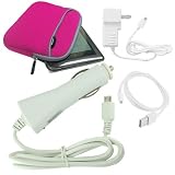 Skque Barnes & Noble Nook eBook Accessory Bundle Kit(Micro usb car charger+Micro usb wall charger+ Micro usb date cable straight,All in white )/ 6 inch Pink Glove Series Case