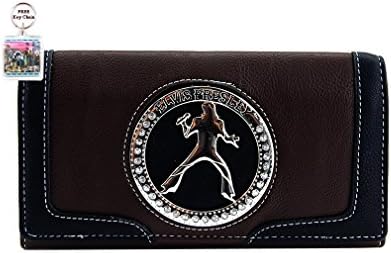 Elvis Presley Wallet with Checkbook Cover, Plus Key Chain, EL360 (Black/Brown)