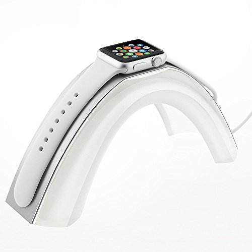 Apple Watch Stand, iNERTIA Rainbow Bridge Charger with Aluminum Cover and Acrylic Platform for iWatch 42mm & 38mm All Models (White and Silver)