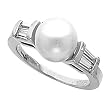 Platinum Akoya Cultured White Pearl and Diamond Ring - 9.00mm
