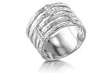 14K White Gold Matte-Finish Hand-Crafted Designer Ring, Enhanced with Pave Set Diamond Bars.