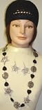 Silver Plated and Black Beads Medium Chain Necklace and Earrings Offered with Hand Crocheted Black...