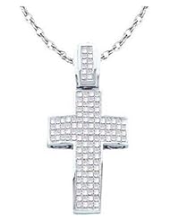 1.02 cttw 14k White Gold Diamond Princess Cut Invisible Set Cross Pendant Necklace (Real Diamonds: 1.02 cttw), 18"