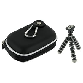 rooCASE 2n1 EVA Hard Shell (Black) Case with Memory Foam and Premium Tripod for Flip MinoHD Camcorder Smile