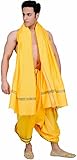 Exotic India Beeswax-Yellow Dhoti and Angavastram Set with Woven Border - Yellow
