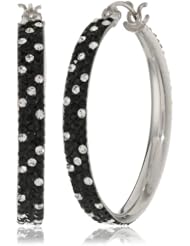 Sterling Silver Colored Crystal 3-Row 30mm Hoop Earrings