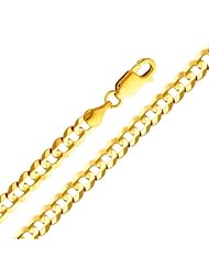 14K Yellow Gold 4.7mm Concave Curb Cuban Chain Bracelet with Lobster Claw Clasp - 7.5" Inches