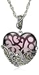 Sterling Silver Marcasite and Amethyst Colored Glass Heart Pendant Necklace, 18"