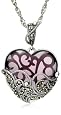 Sterling Silver Marcasite and Amethyst Colored Glass Heart Pendant, 18"