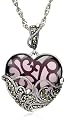 Sterling Silver Marcasite Amethyst-Color Glass Heart Pendant, 18"