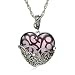 Sterling Silver Marcasite and Amethyst Colored Glass Heart Pendant, 18"