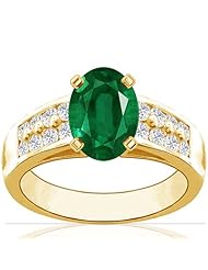18K Yellow Gold Oval Cut Emerald Ring With Sidestones