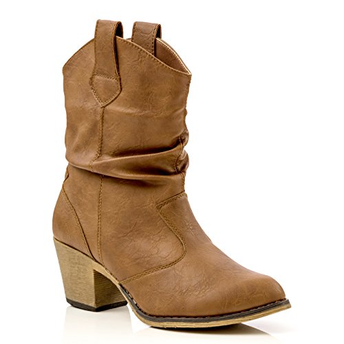 Charles Albert Women's Modern Western Cowboy Distressed Boot with Pull-Up Tabs (11, Cognac)