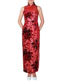 Red red rose burn-out silk velvet qipao dress