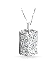 Bling Jewelry Cubic Zirconia Dog Tag 925 Sterling Silver Pendant Necklace 18in