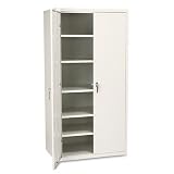 HON Products - HON - Assembled Storage Cabinet, 36w x 24-1/4d x 71-3/4h, Putty - Sold As 1 Each - Tough construction provides extreme durability. - Reinforced base ensures stability. - Shelves adjust in 4 increments; tested to 250 lbs. - HON One Key core removable lock allows quick and easy re-keying. - Leveling glides adjust for uneven floors.