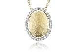 14K Yellow Gold Matte and Hammered-Finish Oval-Shaped Pendant, Surrounded by Pave Set Diamonds, Sliding on a 16 Cable-Chain Necklace.